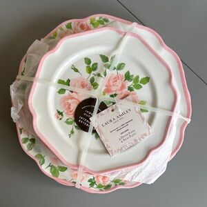 NWT 8 pc Laura Ashley Pink Rose Scalloped Salad and Dinner Plate Set